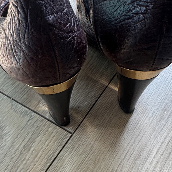 Fabi Dark Brown Leather Heeled Mary Jane with Gold Accent - Picture 5 of 10